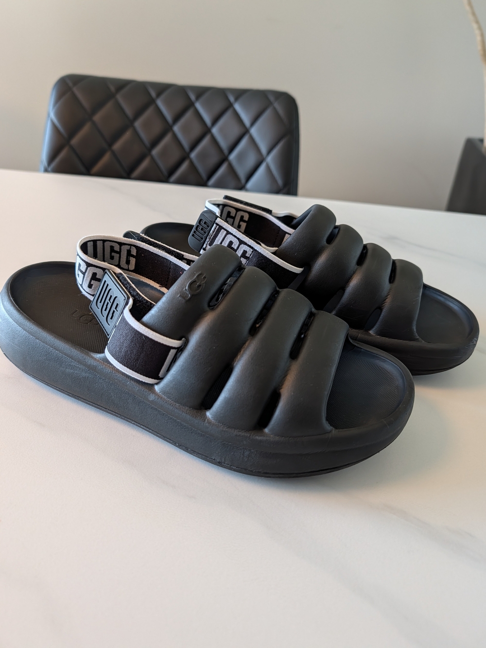 UGG Women's Black Padded Slide Sandals with Branded Elastic Heel
